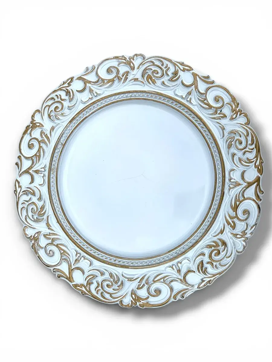 Base plato blanco con dorado 33 cm
