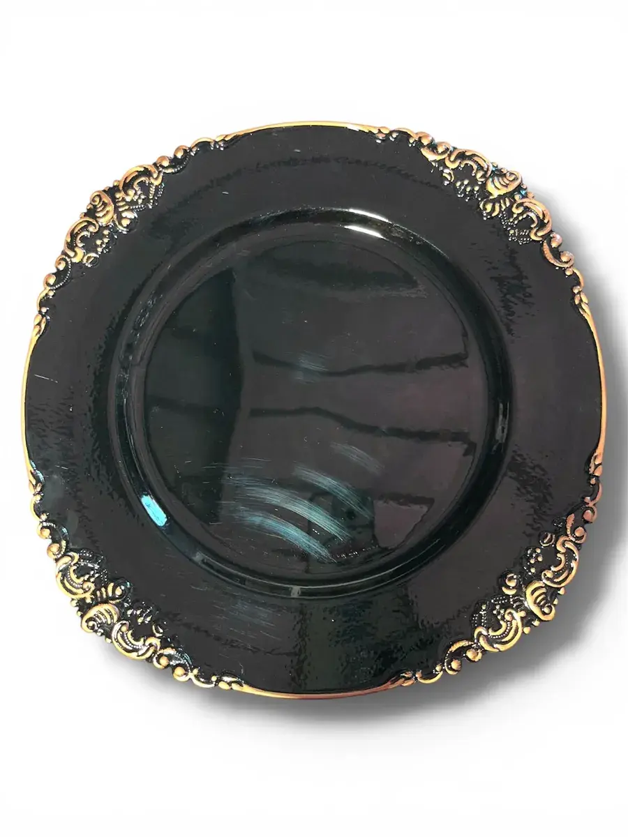 Base plato negro con dorado 35 cm