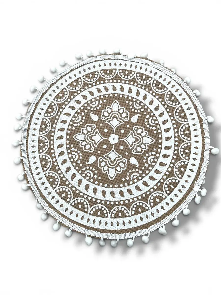 Base redonda boho color crudo y blanco 35 cm