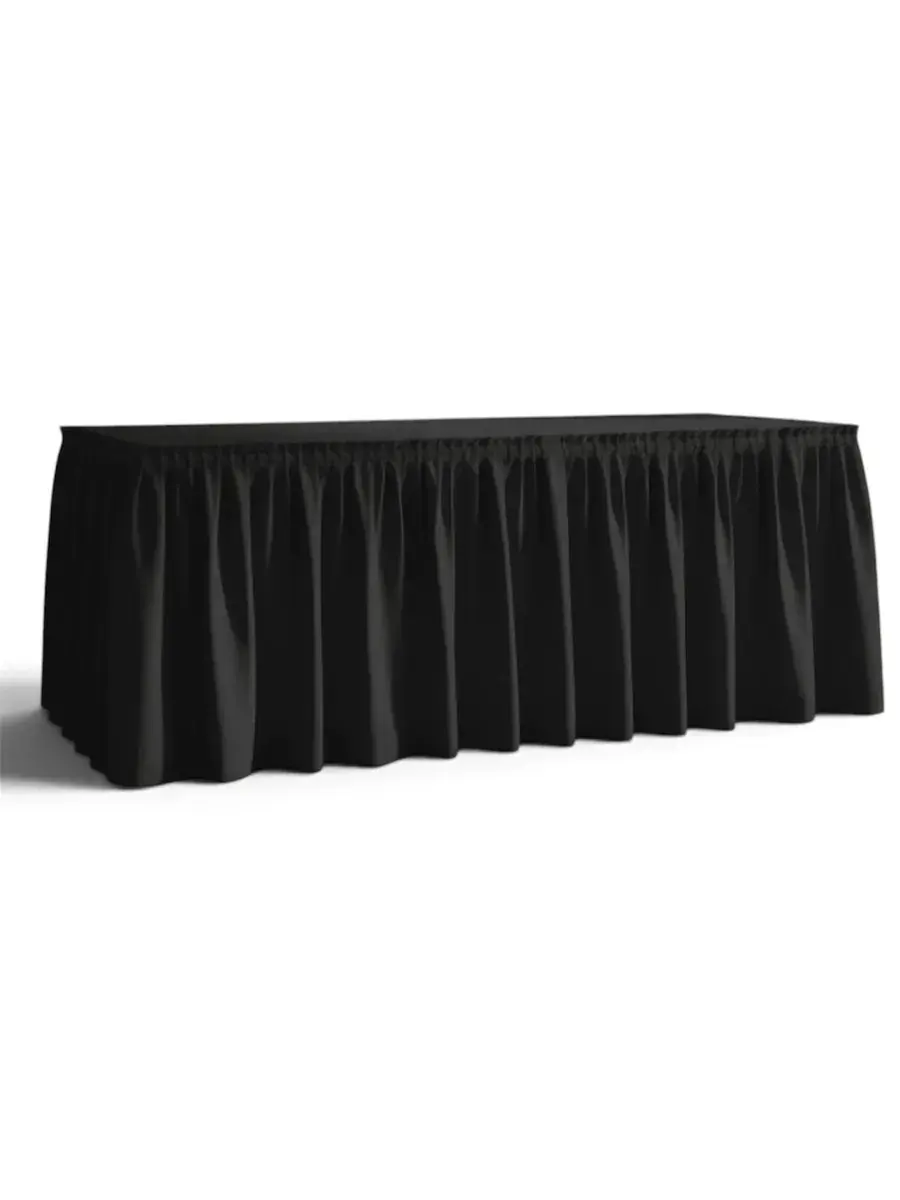 FALDIN DE TELA COLOR NEGRO PARA MESÓN DE 240x75 CM