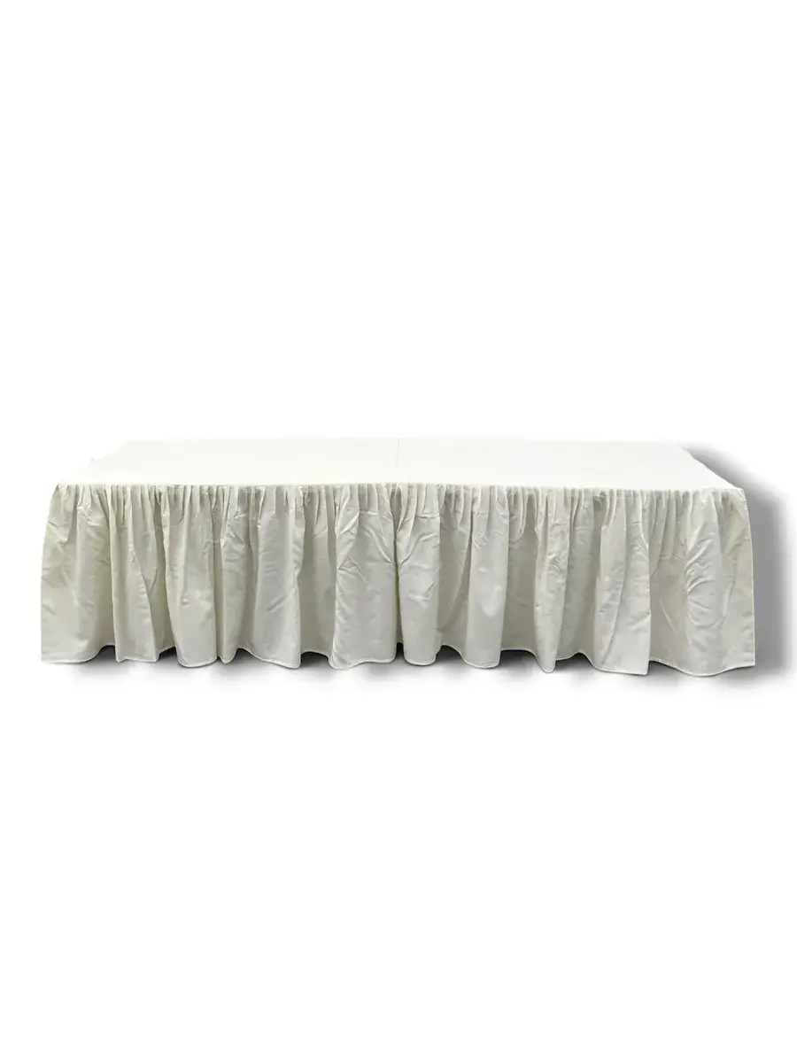 FALDIN DE TELA COLOR MARFIL PARA MESÓN DE 240x75 CM