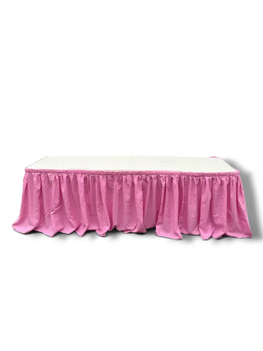 FALDIN DE TELA COLOR ROSADO SIN CUBIERTA PARA MESÓN DE 1,80x75 CM