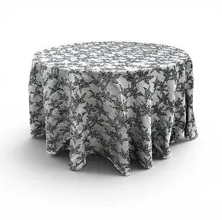 Mantel redondo color gris con flores negras 3 mts. diametro