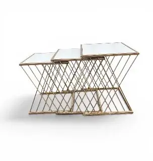 SET 3 MESAS DECORACION DORADA 52x52x66 CM/47x50x61 CM / 42x48x59 CM