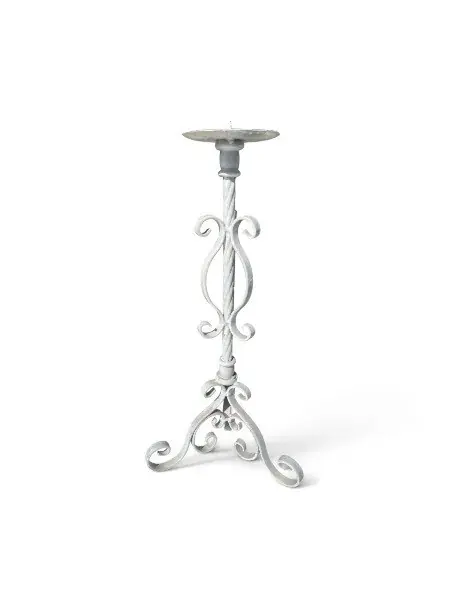 Candelabro fierro forjado color blanco una vela 50 cm