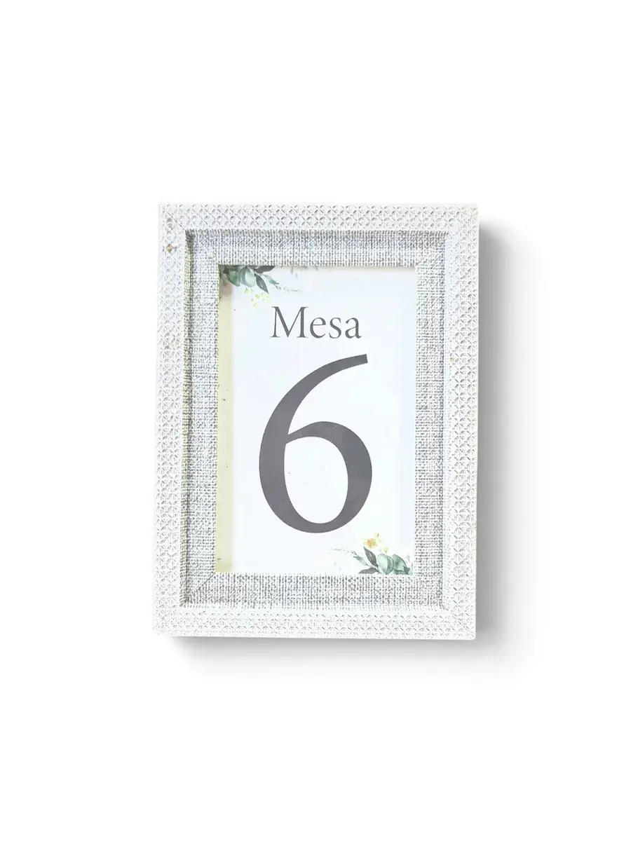 MARCADOR MESA BLANCO CON PLATEADO 19,5x14,5 CM